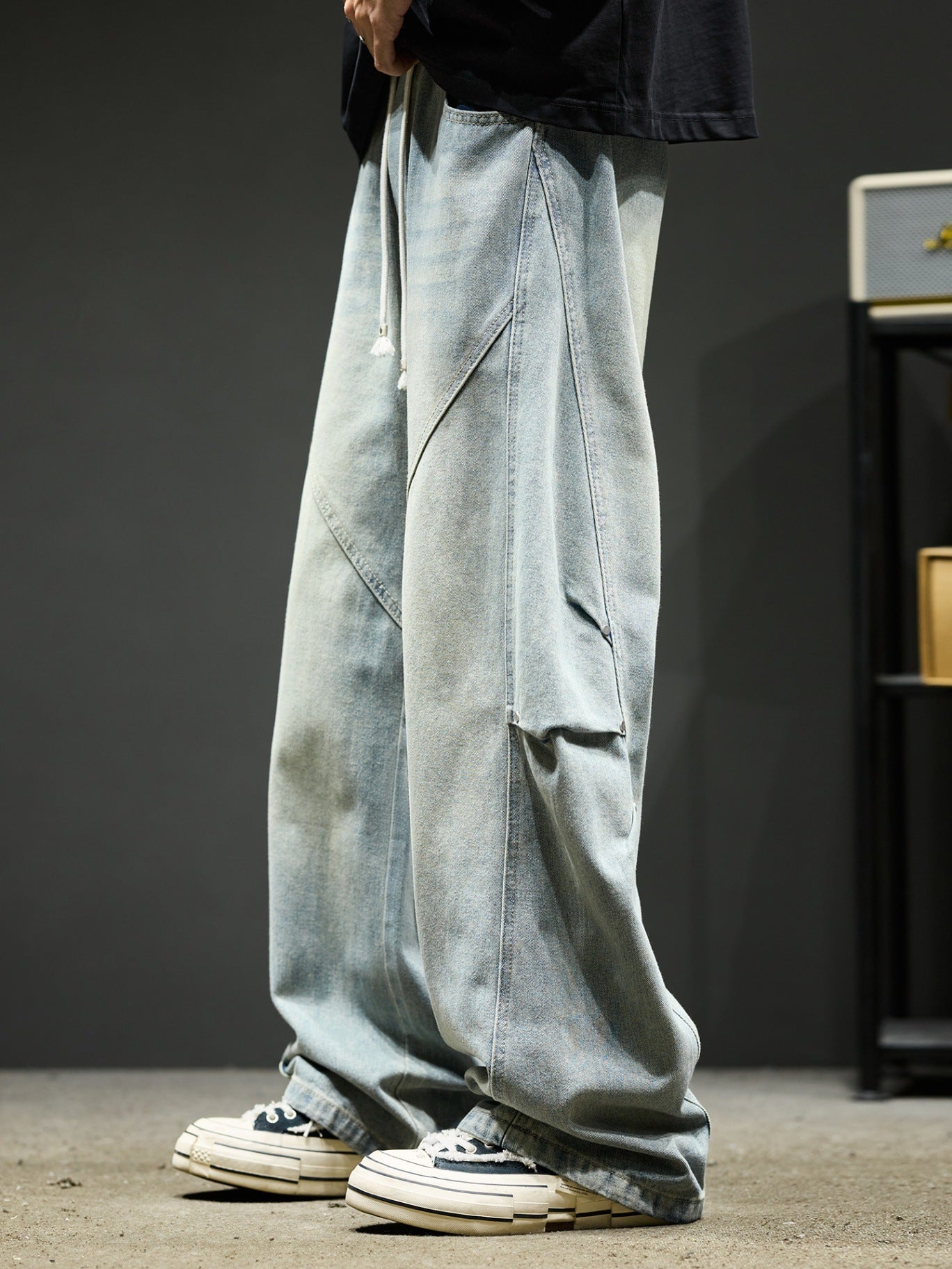 Retro Washed Casual High-Street Loose Wide-Leg Cargo Pants