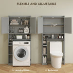 Modern Over The Toilet Storage Cabinet With 2 Doors, Above Commode Storage Cabinet With Toilet Paper Holder, Gray