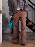 Brown Side Cutout Deconstructed Wide Leg Cargo Pants
