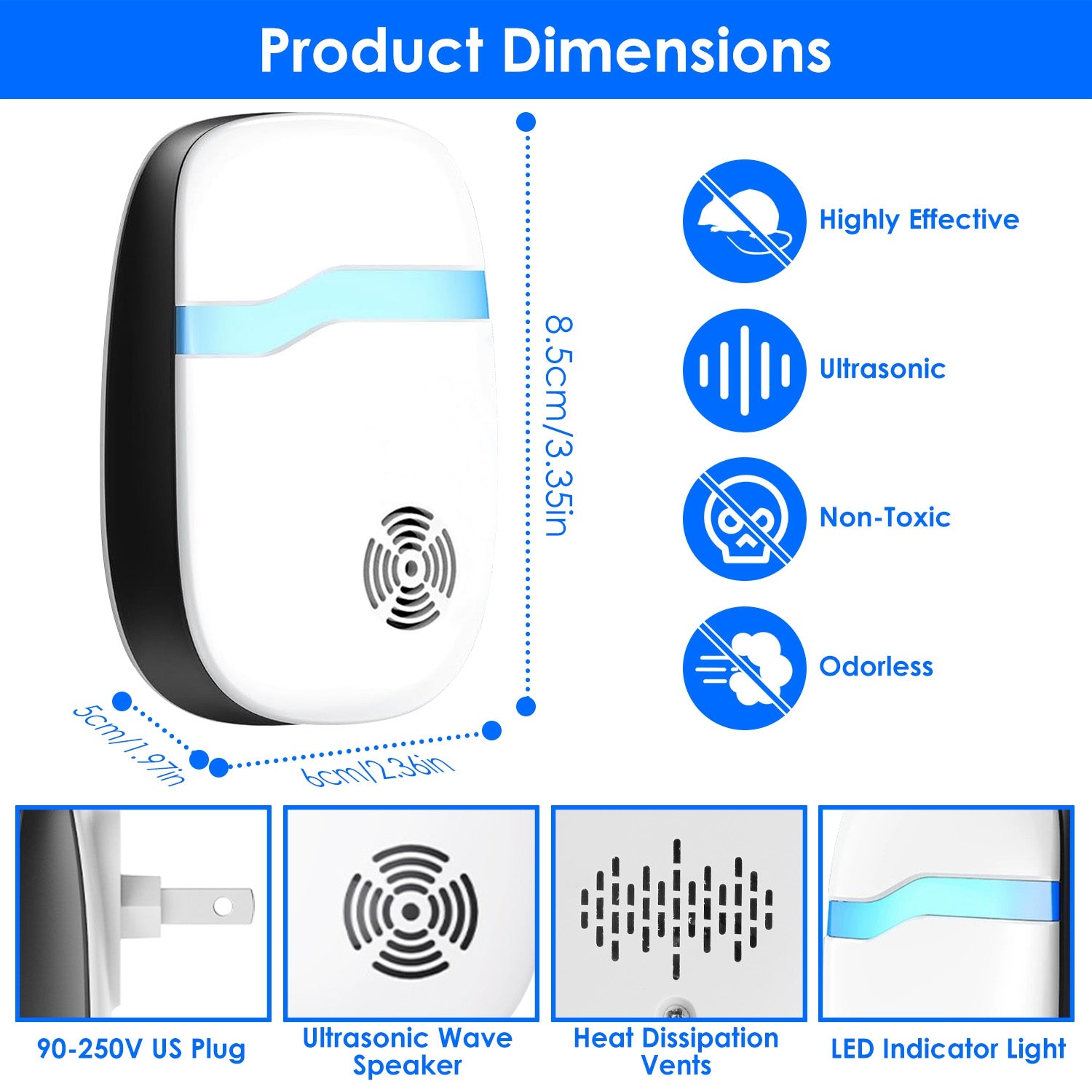 6 Packs Ultrasonic Pest Repellers Electric Plug-In Indoor Pest Control Mouse Repellent Chaser Deterrent Rodent Chaser For Home Kitchen Office Warehouse Hotel 22-65kHz