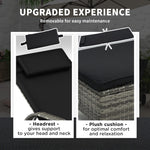 2 Reclining Chaise Lounge Chairs, Rolling Outdoor Chairs With Cushion, Pillow, Headrest, Armrests, And Wheels, Black
