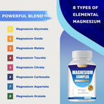 MAGNESIUM COMPLEX Wellness Capsules With Malate & Glycinate And 8 ELEMENTAL MAGNESIUM, Supports Health 90 Capsules, Dietary Supplement.