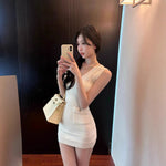 Womens Slim-fit Knitted V-neck Sleeveless Dress