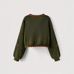 Women's Long-Sleeve V-Neck Knitted Sweater With Buttons And Pockets Top