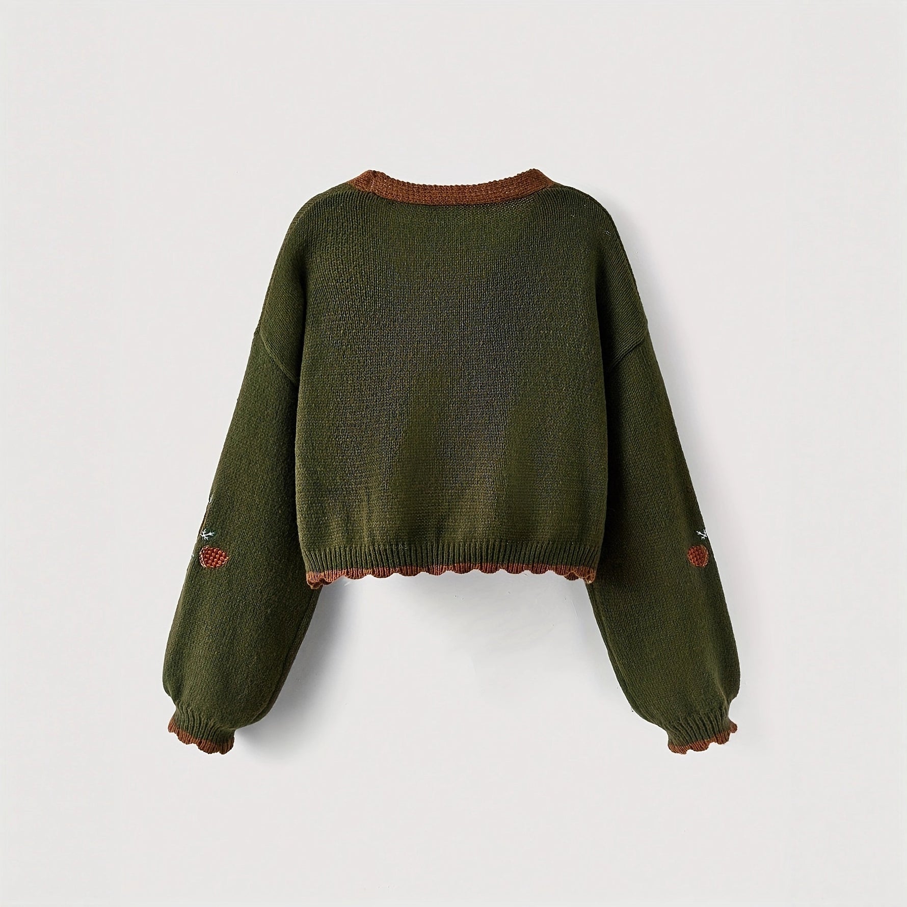 Women's Long-Sleeve V-Neck Knitted Sweater With Buttons And Pockets Top