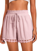 Fashionable Lace-trimmed Beach Casual Loose Lace-up Shorts