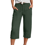 Women's Cotton-Linen Solid-Color Casual Cropped Pants With Elastic Waist