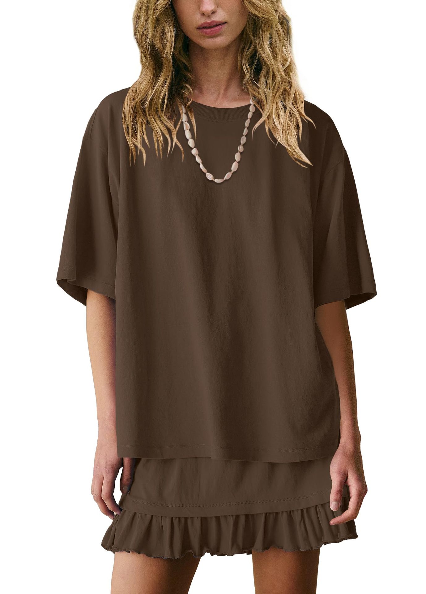 Women's Solid Color Casual Loose Short-Sleeve Skirt Set