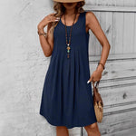 Casual Solid-Colored Cotton And Linen Womens Dress