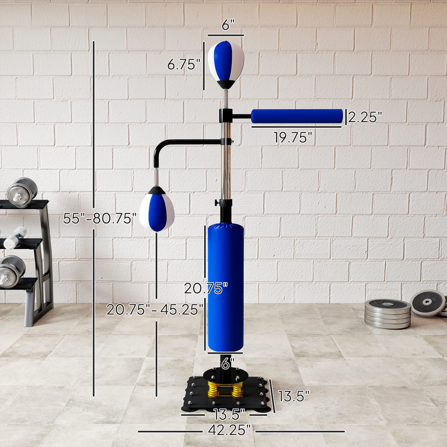 4.6'-6.7' Speed Bag Boxing Bag Stand, Reflex Bag Boxing Training Equipment, Speed Punching Bag, Blue