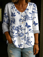 Women's Fashion Round-Neck Printed Plus-Size Shirt