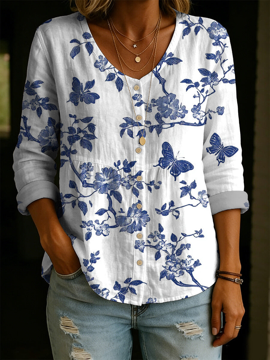 Women's Fashion Round-Neck Printed Plus-Size Shirt