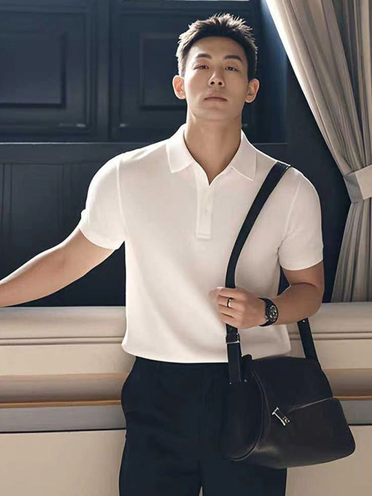Men's Heavyweight Lapel Straight-shoulder T-shirt