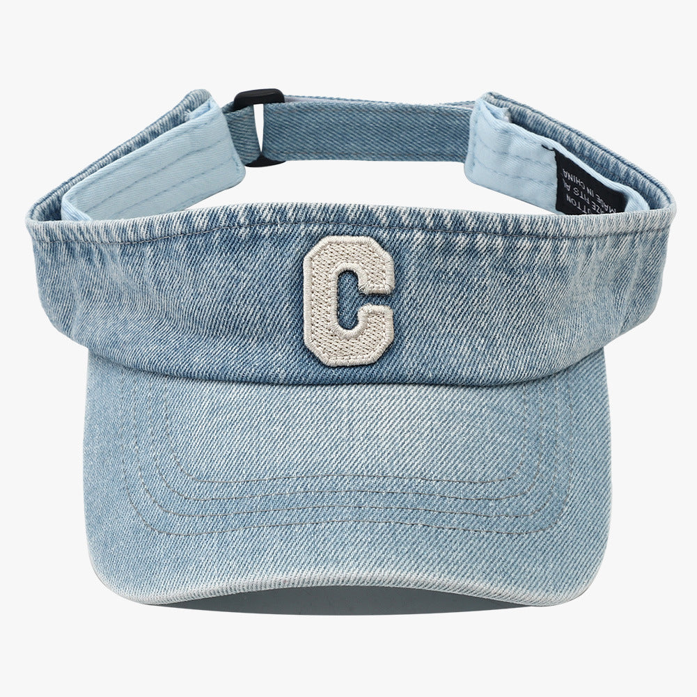 Cross-border Simple Washed Embroidery Three-dimensional Letter  C  Round-top Hat For Outdoor Use, Adjustable Sun Protection Hat, Suitable For Outdoor Golf