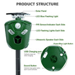 1Pc Electric Solar Powered Ultrasonic Animal Repeller 360 Degree Ultrasonic Animal Driver With Motion Sensor LED Flashing Lights Waterproof Outdoor Animal Repellent For Farm Garden Yard