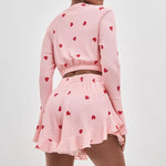 European And American Knitted Ribbed Heart Print Set