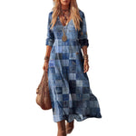 Personalized Retro Chic V-Neck Long-Sleeve Dress