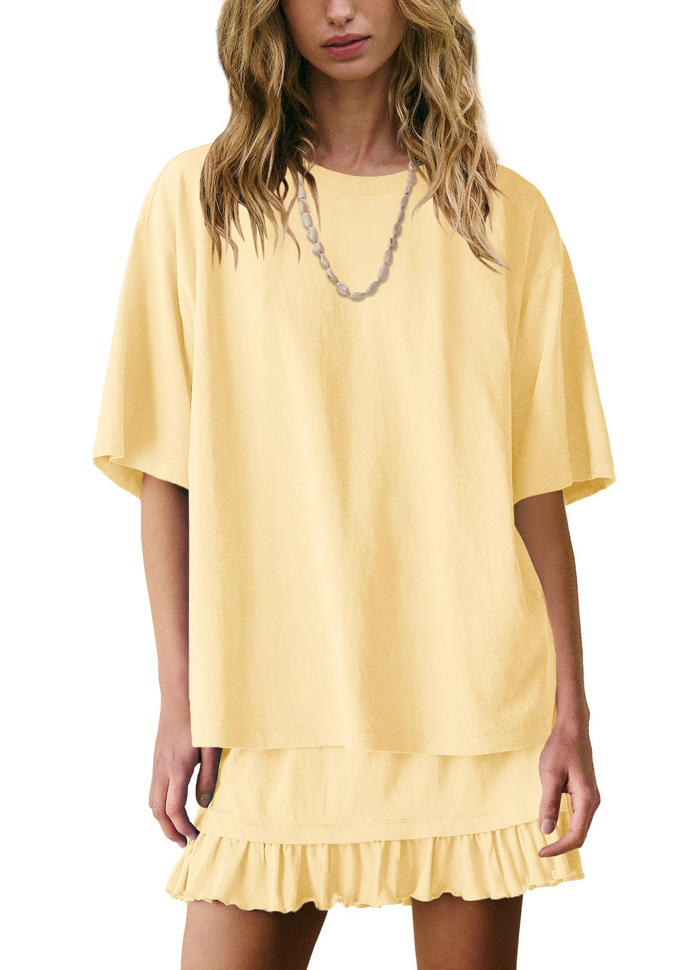 Women's Solid Color Casual Loose Short-Sleeve Skirt Set
