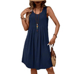 Casual Solid-Colored Cotton And Linen Womens Dress