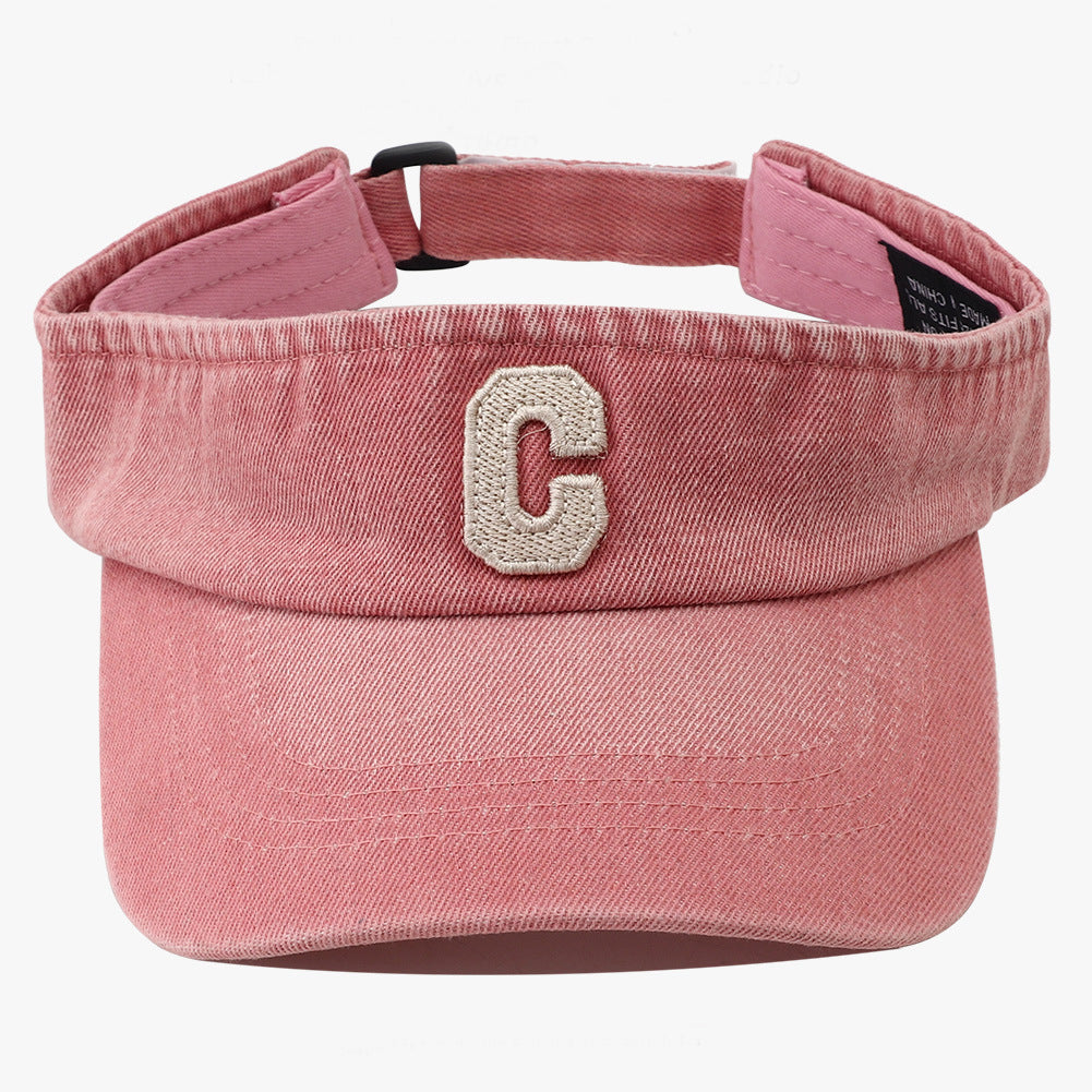 Cross-border Simple Washed Embroidery Three-dimensional Letter  C  Round-top Hat For Outdoor Use, Adjustable Sun Protection Hat, Suitable For Outdoor Golf