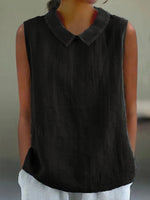Artistic Womens Black Sleeveless Loose-fitting Top With A Collar