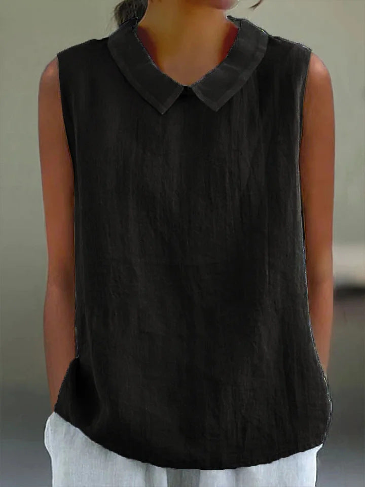 Artistic Womens Black Sleeveless Loose-fitting Top With A Collar