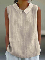 Artistic Womens Black Sleeveless Loose-fitting Top With A Collar
