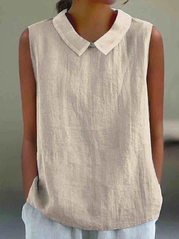 Artistic Womens Black Sleeveless Loose-fitting Top With A Collar