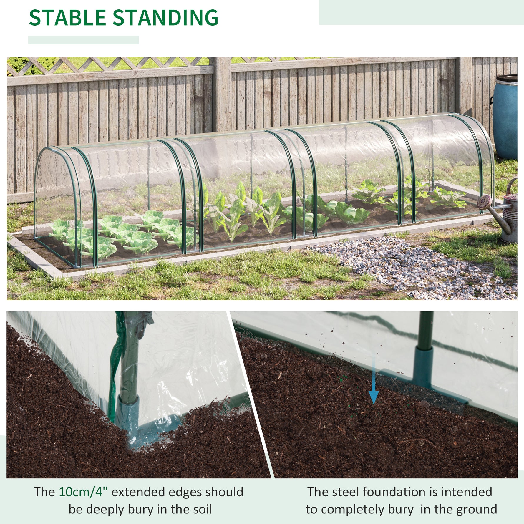 Portable Tunneled Greenhouse With 4 Zippered Doors, Water UV Fighting PVC Cover