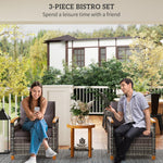 Outdoor Bistro Set Wicker Patio Furniture With Cushions For Porch, Backyard, Garden, Gray