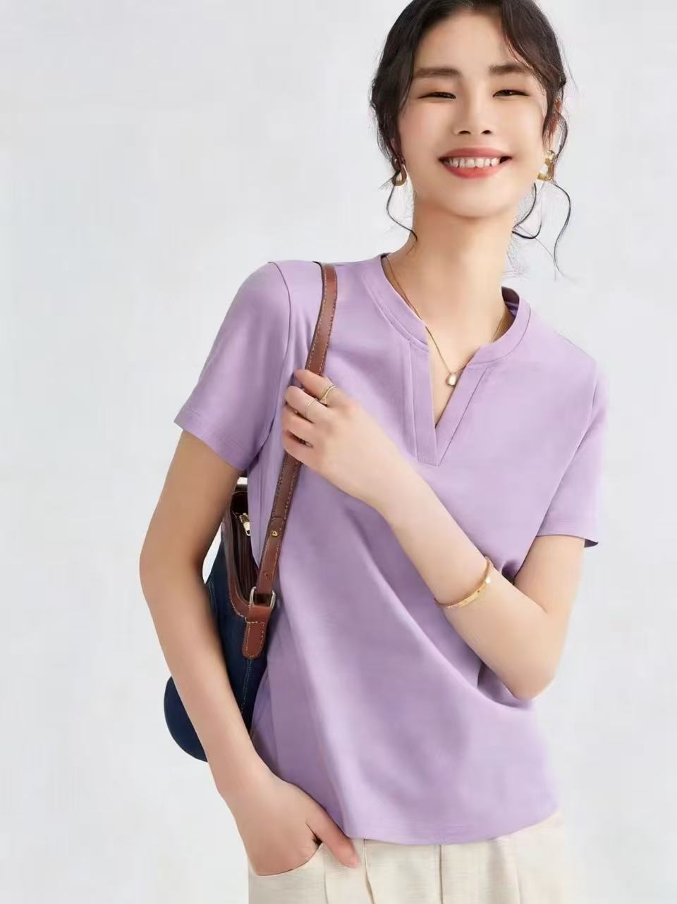 Trendy Best-selling Solid-color Womens T-shirt Top