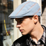 Soft-top Front Hat With Solid Color Stitching, Featuring A Trendy And Retro Design With A Brim. It Is A Newsboy-style Hat Suitable For Daily Casual Outings