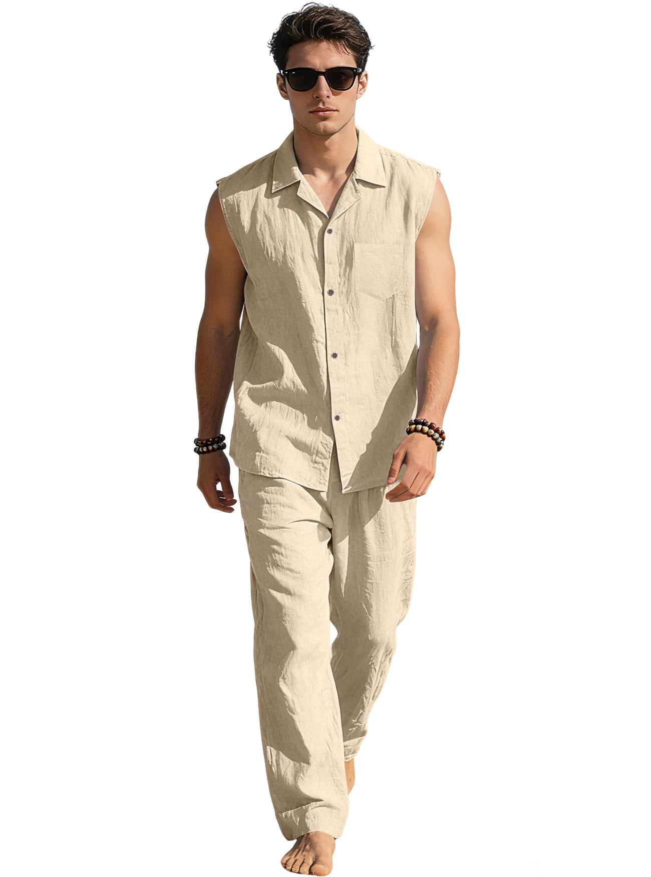 Men's Thin Sleeveless Shirt Casual Sports Suit
