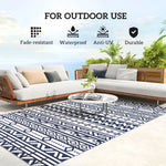 Reversible Outdoor Rug, Waterproof Plastic Straw With Carry Bag, 6 X 9, Blue  White Geometric