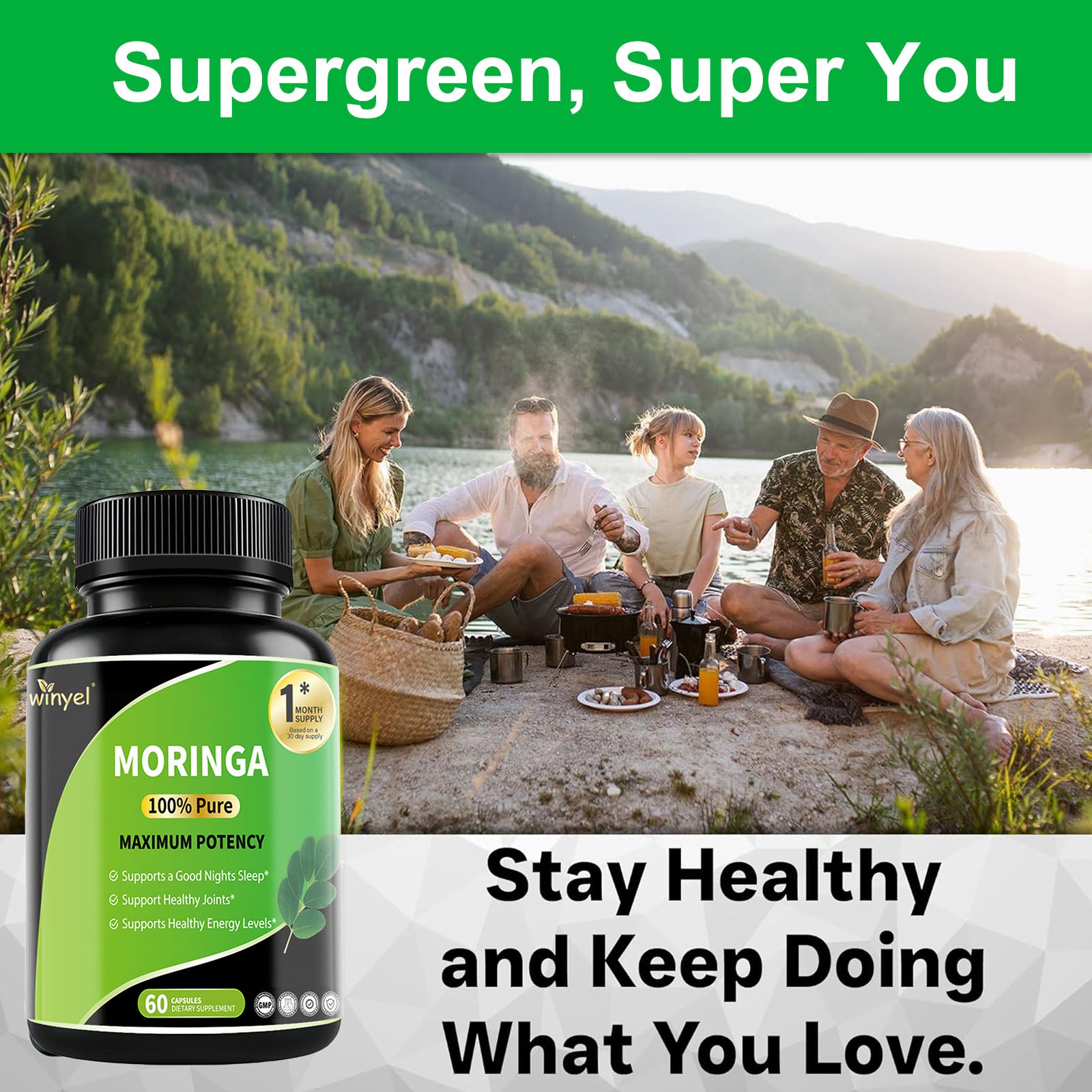 Pure Moringa Capsules - High Potency, Health & Fitness With Essential Vitamins & Amino Acids - 60 Capsules