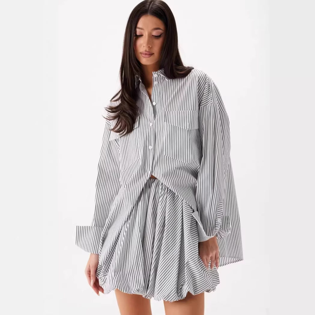 New Commuter Casual Simple Striped Set