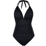Multi-colored Ruffled Trim Figure-hugging Backless One-piece Swimsuit