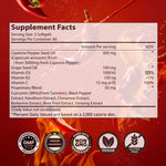 Chili Pepper Softgel Supplement To Support Leg Vein, Heart, And Vascular Health. Contains Vitamins C, D3, And K2, As Well As Extracts Of Grape Seed, Hawthorn, Cinnamon, And Beetroot 240 Softgels