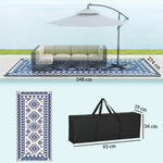 Reversible Outdoor Rug, Waterproof Plastic Straw With Carry Bag, 9 X 18, Blue & White Rhombus Patchwork