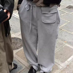 Pair With A Small Waist Bag Fleece-lined Korean-designed Intricately Detailed Vintage-style Casual Pants