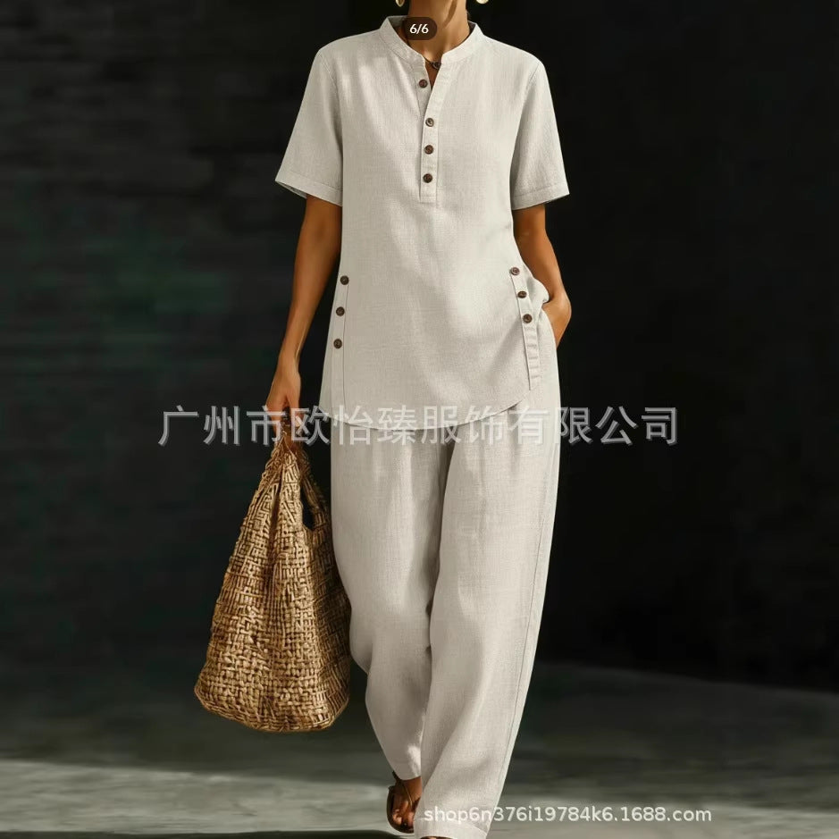 New Casual Shirt And Wide-leg Pants Two-piece Set