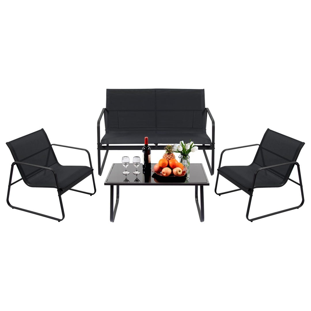 Courtyard Furniture Set, Outdoor Courtyard Furniture Reception Set With Table---4 Black