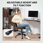 Home Office Chair No Arms With Wheels, PU Leather Desk Chair With Adjustable Height, 360 Swivel For Reading, Black