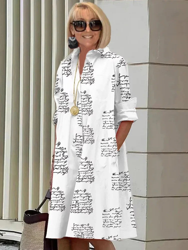 Ladies Shirt Long Sleeve Solid Color Simple Mid Length Dress