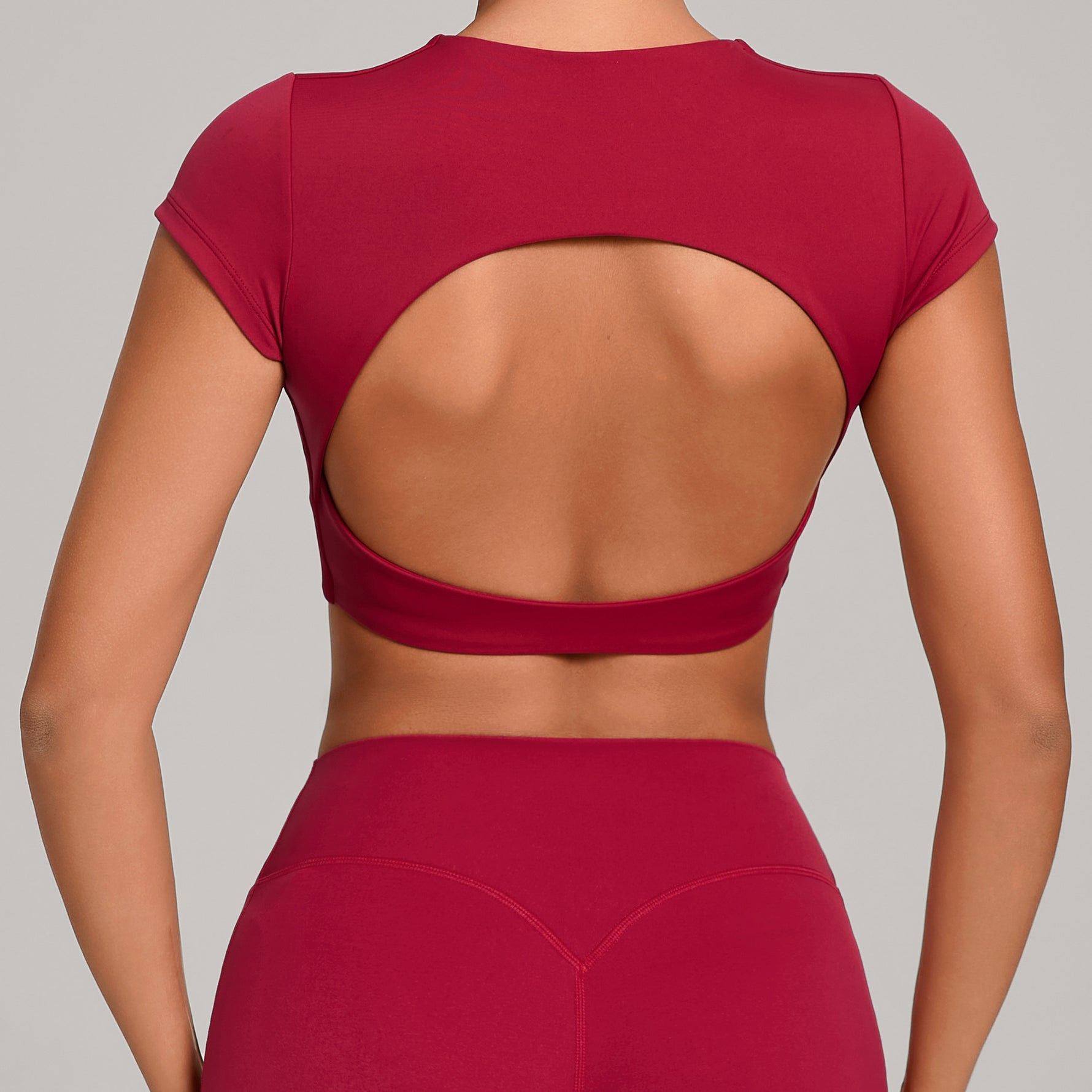 Womens Double-Stitched No-Cup Yoga Fitness Short-Sleeve Top