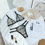Sexy Three-point Three-dimensional Embroidered Flower Bra Panty Set
