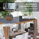 10 X 13 Outdoor Retractable Pergola WSun Shade Louvered Top, Pergola W Canopy, Curtains, Netting, Natural Wood