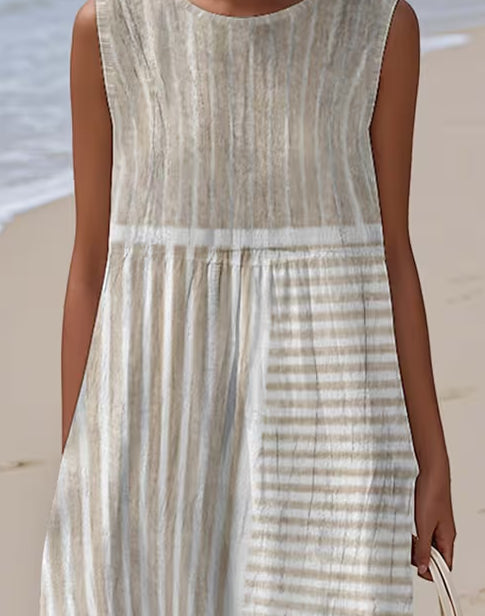 Women'S Casual Printed Round-Neck Sleeveless Dress
