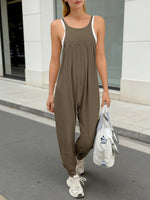 Fisoew Jumpsuits For Women Summer Casual Overalls Spaghetti Strap Sleeveless Pleated Rompers Jumpers With Pockets