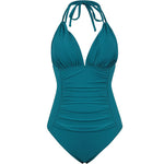Multi-colored Ruffled Trim Figure-hugging Backless One-piece Swimsuit